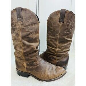 Durango Vintage Brown Leather Western Cowboy Slouch Boot Mens Size 10 Gold Toe